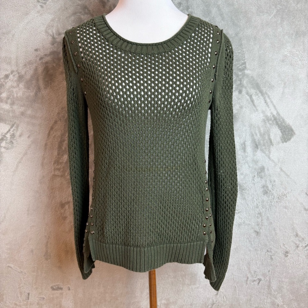 Rock & Republic Open Weave Crochet Pullover Studded Sweater Sz XS